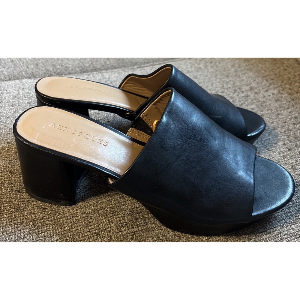 Aerosoles Women's Open Toe Platform Sandal Slip On Mule Size 7.5 Black